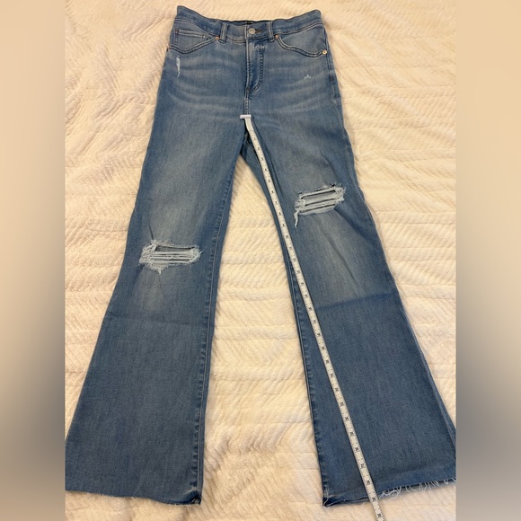 Express Denim - EUC Express High Waisted Light Washed Distressed 70s Flare Jeans size 4s (short)
